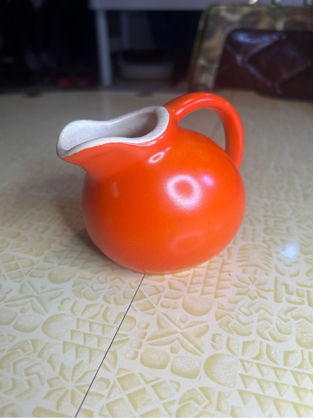Vintage Bright Orange Ceramic Creamer Pitcher
